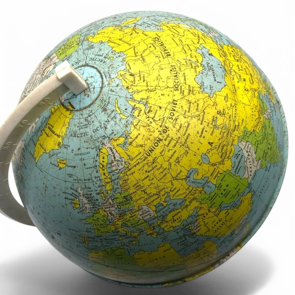 Vintage 1950s Metal World Globe with Stand - Picture 5 of 11